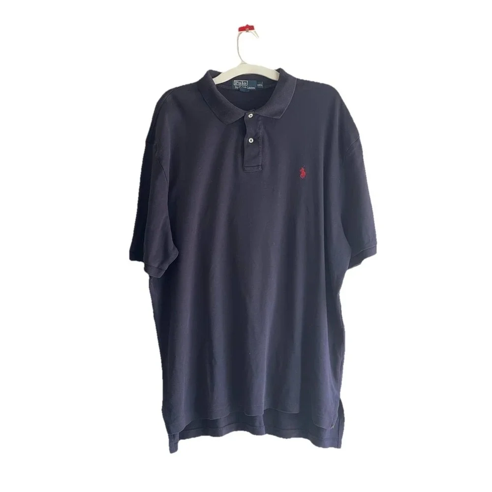 Vintage 90s Polo Ralph Lauren Navy Blue Polo Shirt‎ Red Pony XXL Oversized Pique